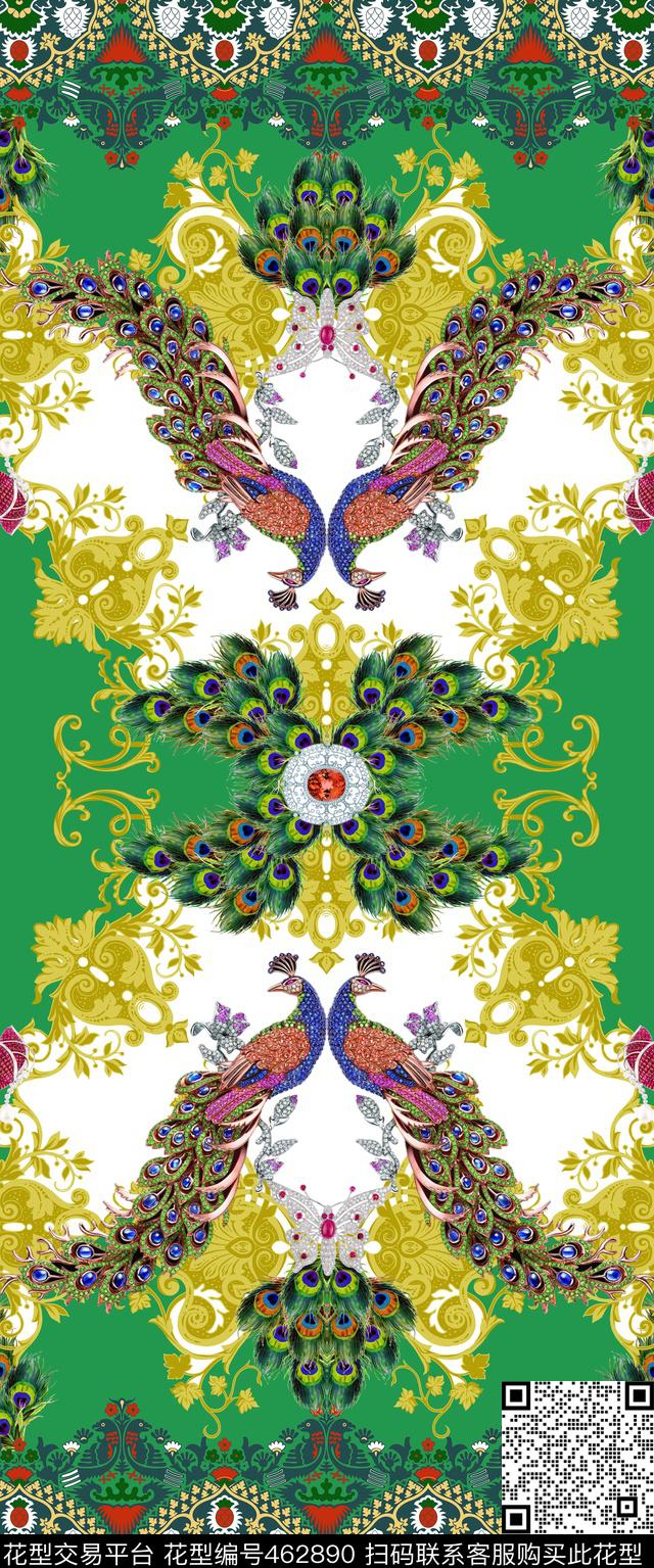 大牌风格定位孔雀羽毛数码印花华亿平台下载（图片编号: 462890） - 瓦栏（Walan）