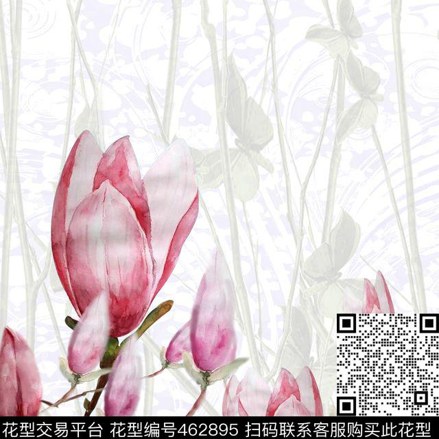 清新玉兰花枝桠传统印花华亿平台下载（图片编号: 462895） - 瓦栏（Walan）