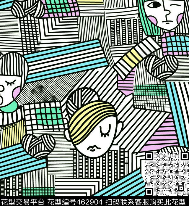 几何线条流行清爽数码印花华亿平台下载（图片编号: 462904） - 瓦栏（Walan）