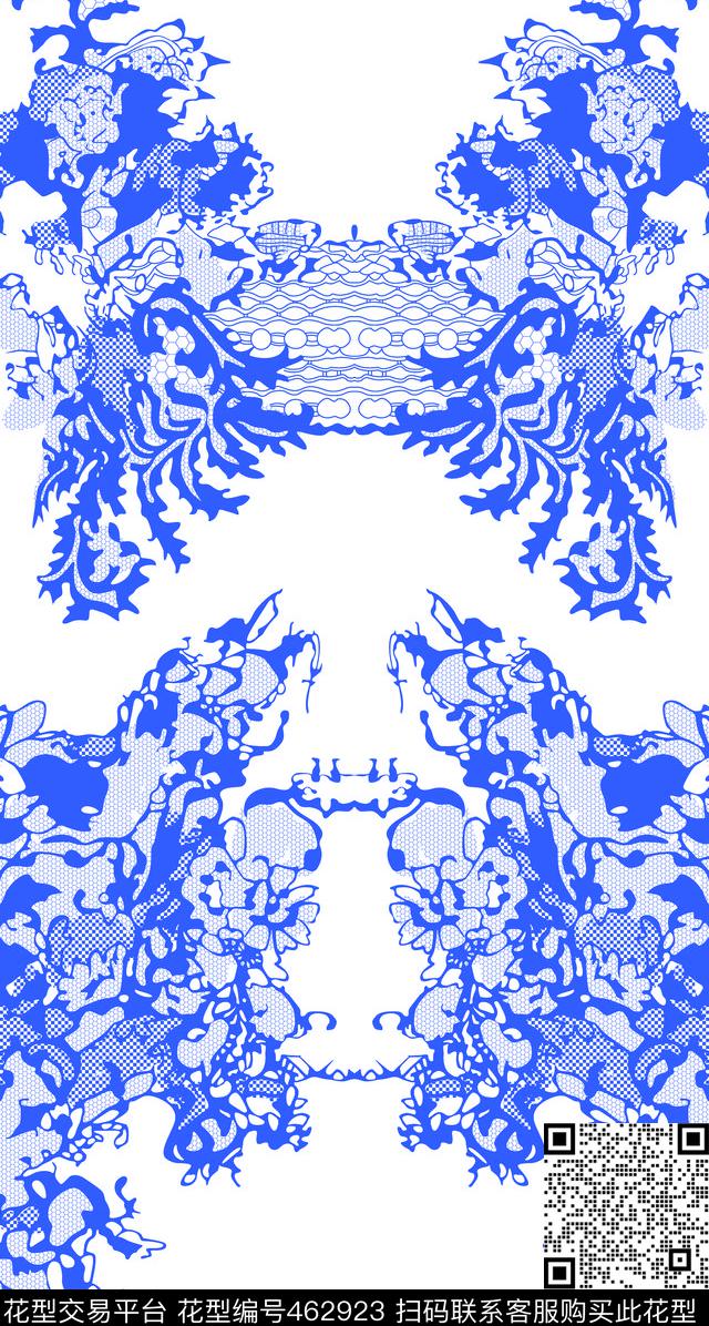 韩版清新青花瓷系列定位花数码印花华亿平台下载（图片编号: 462923） - 瓦栏（Walan）