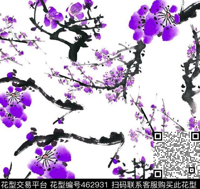 花卉梅花树枝数码印花华亿平台下载（图片编号: 462931） - 瓦栏（Walan）