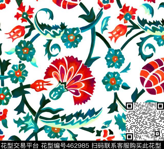 宫廷风青花瓷西西里数码印花华亿平台下载（图片编号: 462985） - 瓦栏（Walan）