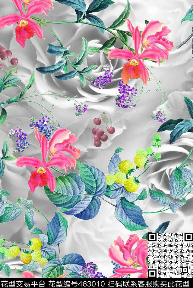 时尚流行植物花卉数码印花华亿平台下载（图片编号: 463010） - 瓦栏（Walan）