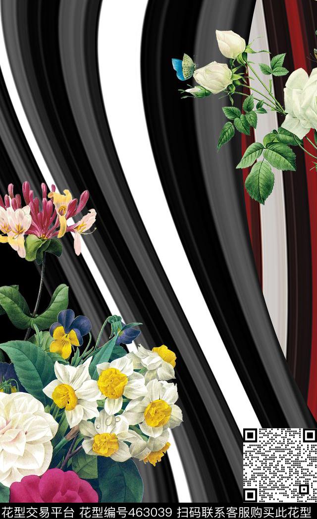 定位流动复古手绘黑白灰数码印花华亿平台下载（图片编号: 463039） - 瓦栏（Walan）