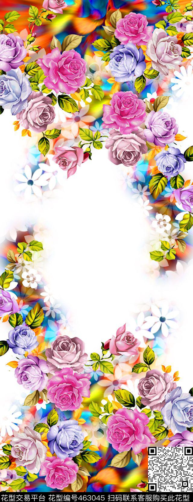 花卉连衣裙玫瑰花数码印花华亿平台下载（图片编号: 463045） - 瓦栏（Walan）