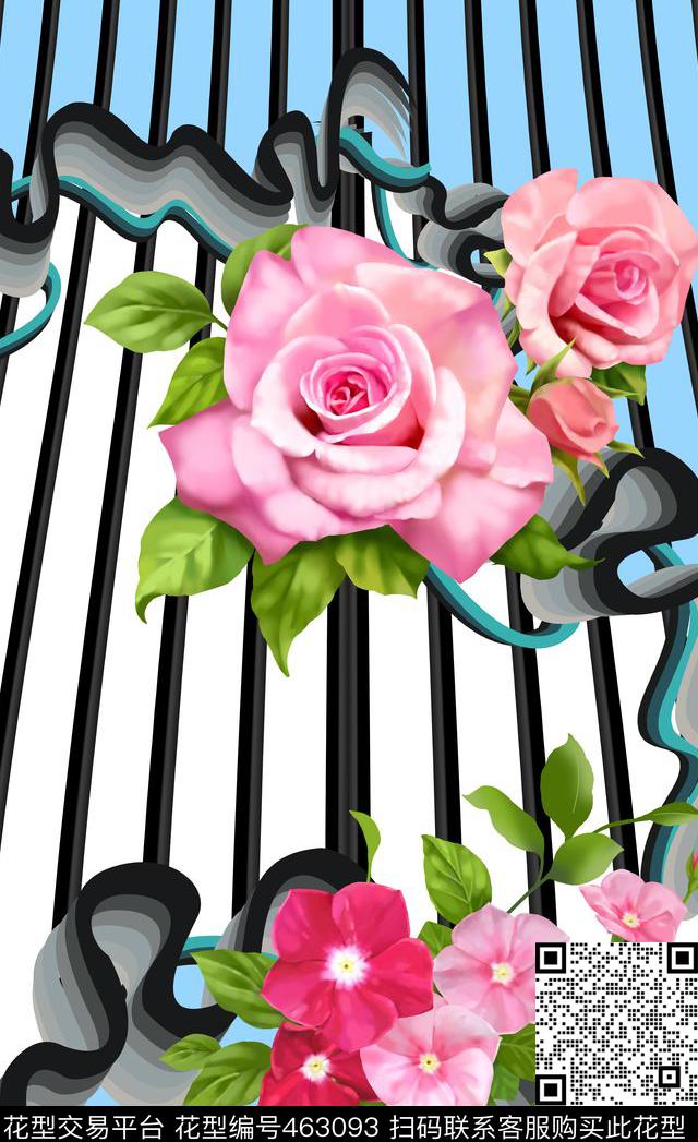 纯色大花定位流动数码印花华亿平台下载（图片编号: 463093） - 瓦栏（Walan）