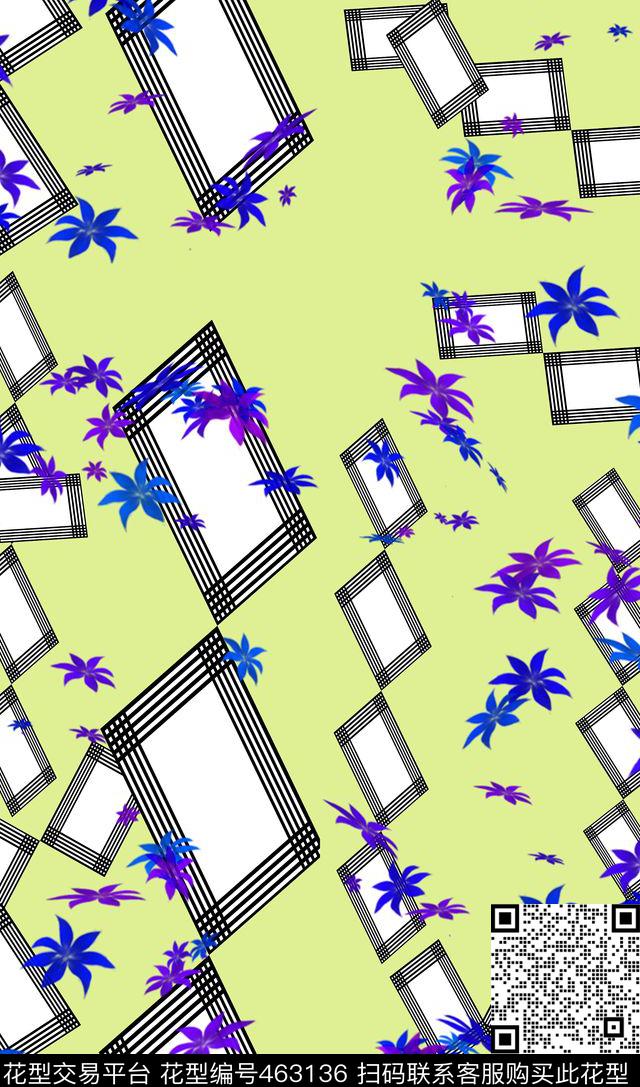 枫叶格子花卉数码印花华亿平台下载（图片编号: 463136） - 瓦栏（Walan）