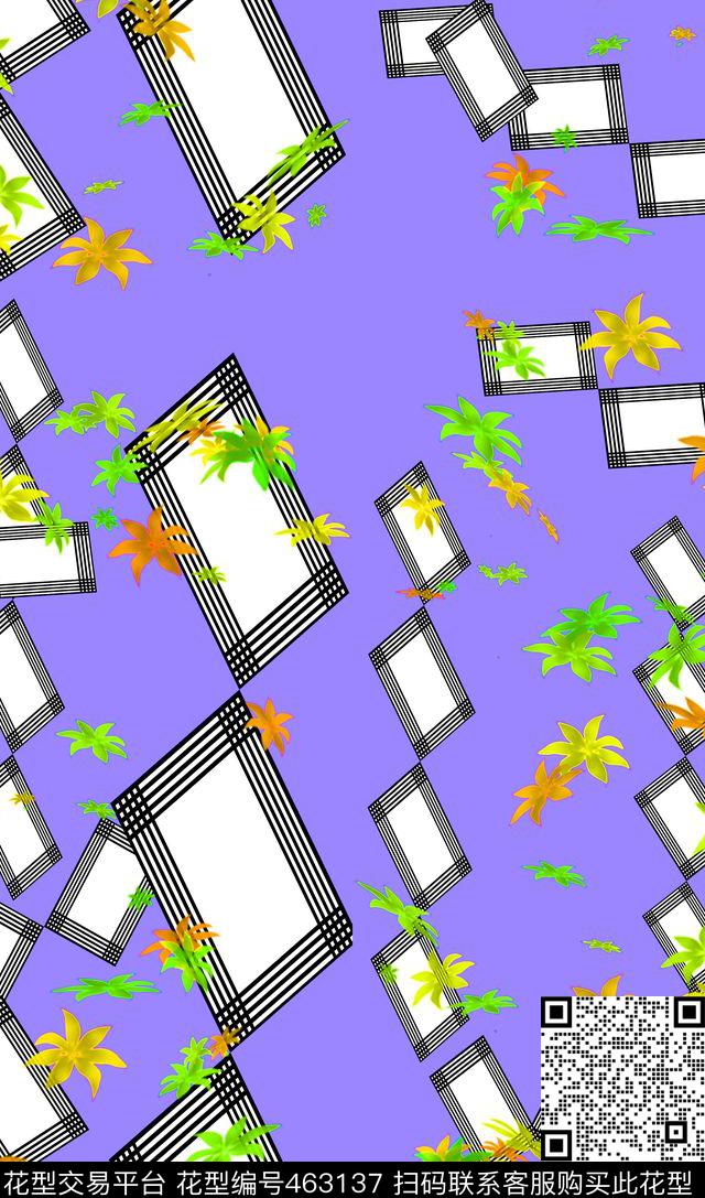 枫叶格子花卉数码印花华亿平台下载（图片编号: 463137） - 瓦栏（Walan）