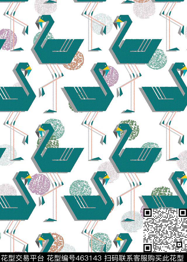 波点天鹅时尚清新传统印花华亿平台下载（图片编号: 463143） - 瓦栏（Walan）