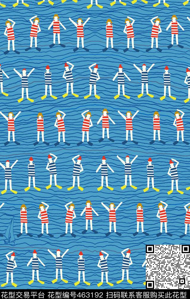 海军风小人运动传统印花华亿平台下载（图片编号: 463192） - 瓦栏（Walan）
