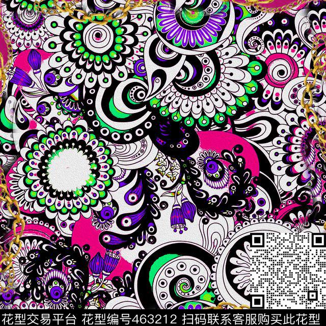 抽象金属链丝巾数码印花华亿平台下载（图片编号: 463212） - 瓦栏（Walan）