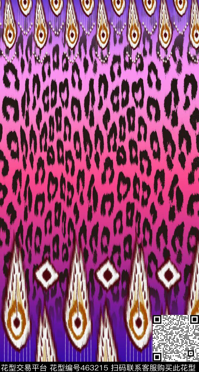 手绘抽象孔雀羽毛加豹纹裙装定位华亿平台数码印花华亿平台下载（图片编号: 463215） - 瓦栏（Walan）