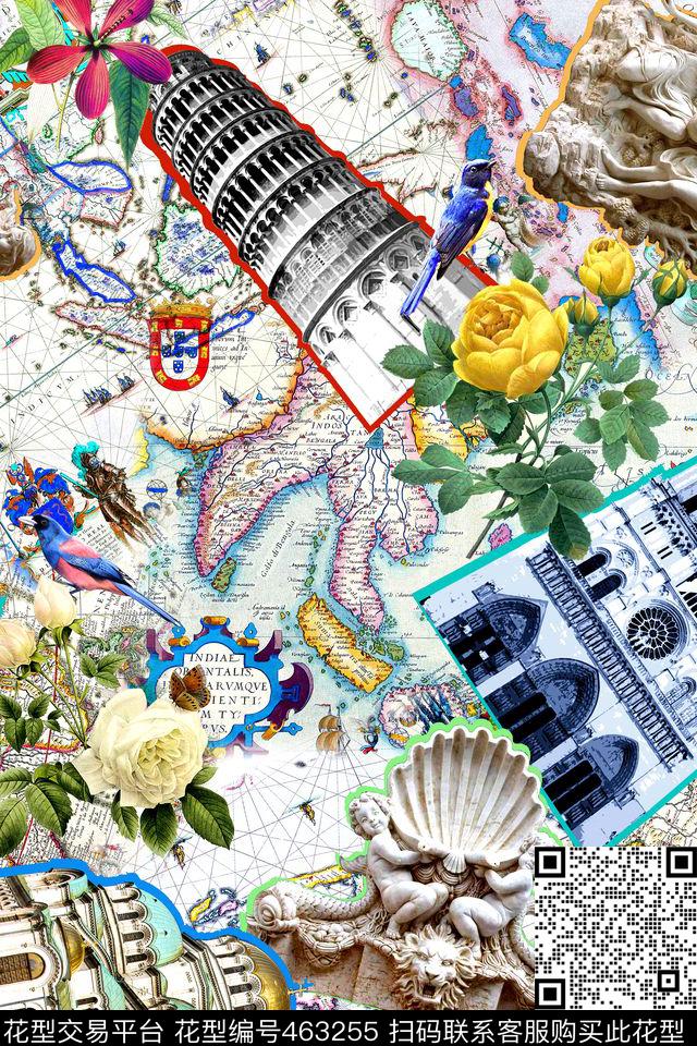 时尚巴黎风情欧洲风情数码印花华亿平台下载（图片编号: 463255） - 瓦栏（Walan）