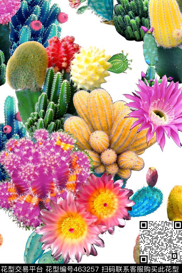 沙漠风热带植物仙人掌数码印花华亿平台下载（图片编号: 463257） - 瓦栏（Walan）