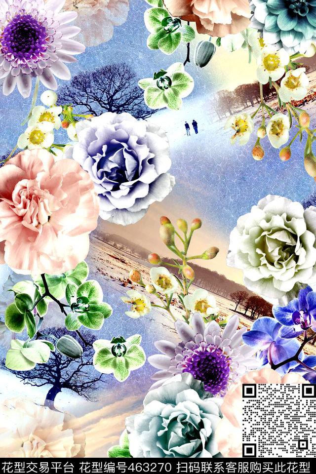 时尚花卉数码华亿平台数码印花华亿平台下载（图片编号: 463270） - 瓦栏（Walan）