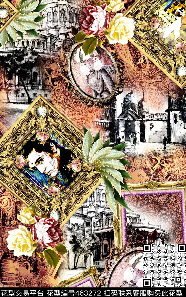 时尚巴黎风情人物数码印花华亿平台下载（图片编号: 463272） - 瓦栏（Walan）