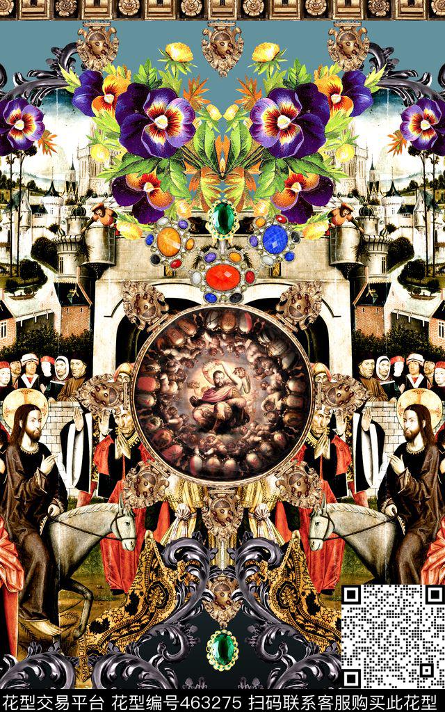 欧式金属条纹人物数码印花华亿平台下载（图片编号: 463275） - 瓦栏（Walan）