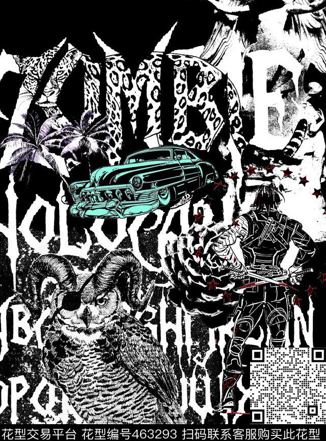 黑白文字酷图传统印花华亿平台下载（图片编号: 463293） - 瓦栏（Walan）