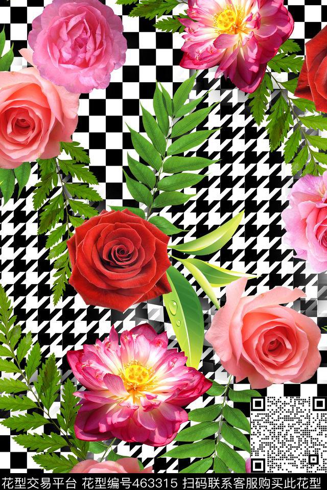 千鸟格数码华亿平台照片花卉数码印花华亿平台下载（图片编号: 463315） - 瓦栏（Walan）