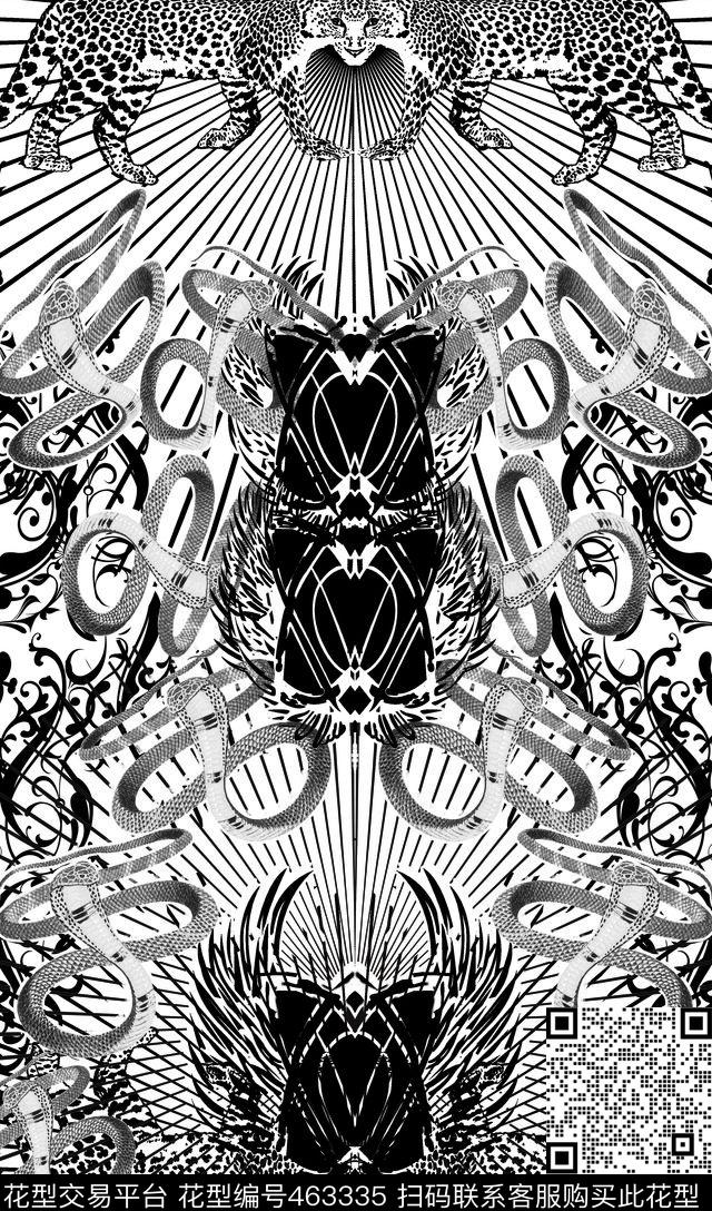 动物纹蛇黑白花纹数码印花华亿平台下载（图片编号: 463335） - 瓦栏（Walan）