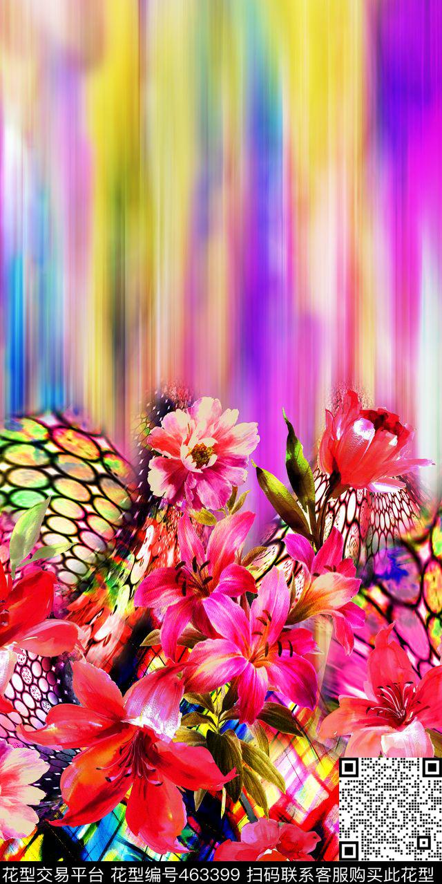 抽象花卉定位数码印花华亿平台下载（图片编号: 463399） - 瓦栏（Walan）