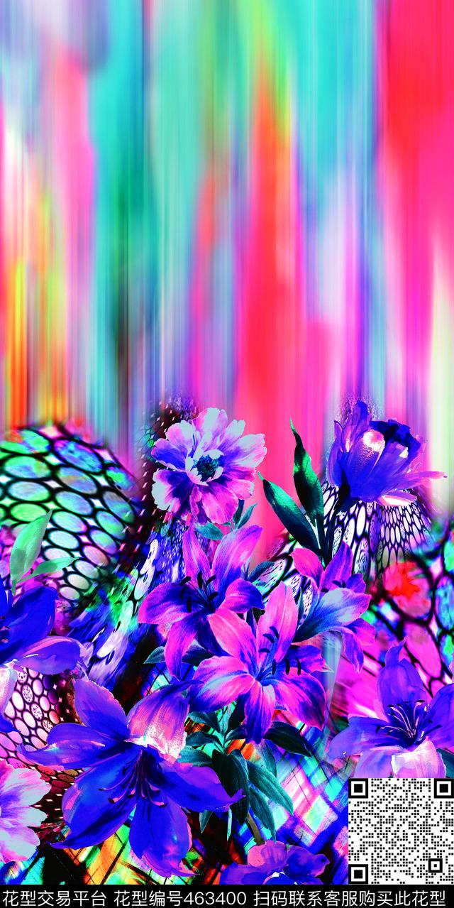 抽象花卉定位数码印花华亿平台下载（图片编号: 463400） - 瓦栏（Walan）