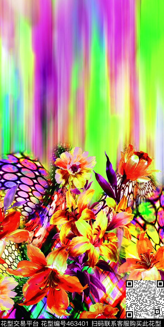 抽象花卉定位数码印花华亿平台下载（图片编号: 463401） - 瓦栏（Walan）