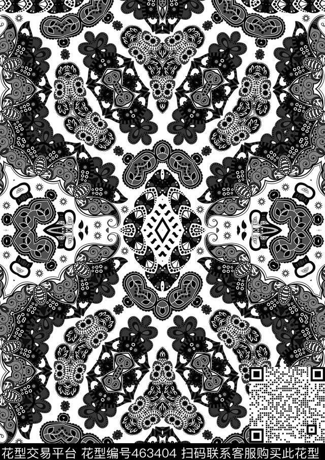 民族图案黑白传统印花华亿平台下载（图片编号: 463404） - 瓦栏（Walan）