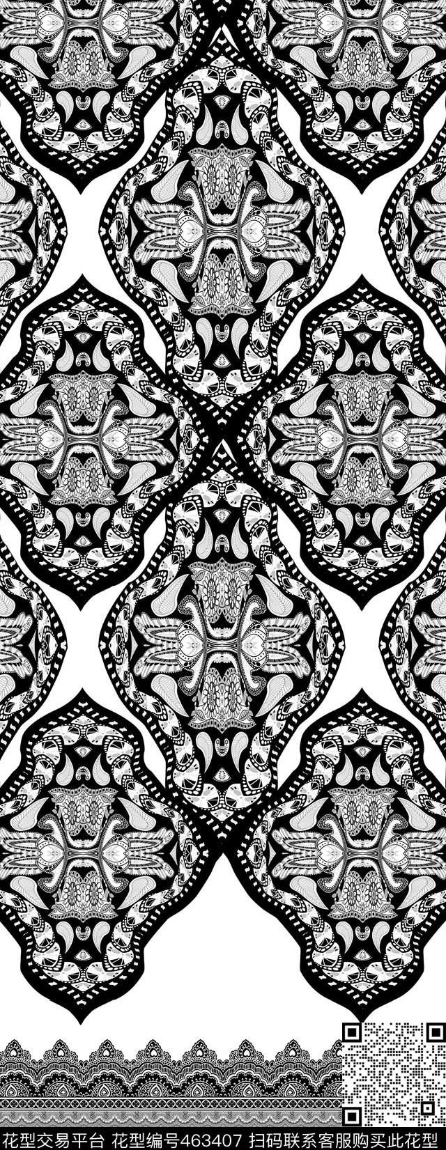 图案花边腰果花数码印花华亿平台下载（图片编号: 463407） - 瓦栏（Walan）