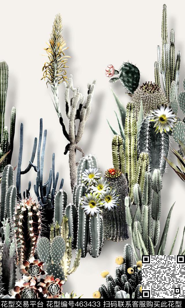 沙漠风热带植物仙人掌数码印花华亿平台下载（图片编号: 463433） - 瓦栏（Walan）