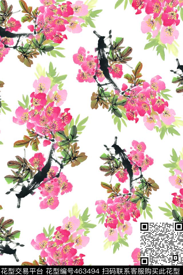 清爽手绘梅花中国风古典中国风数码印花华亿平台下载（图片编号: 463494） - 瓦栏（Walan）