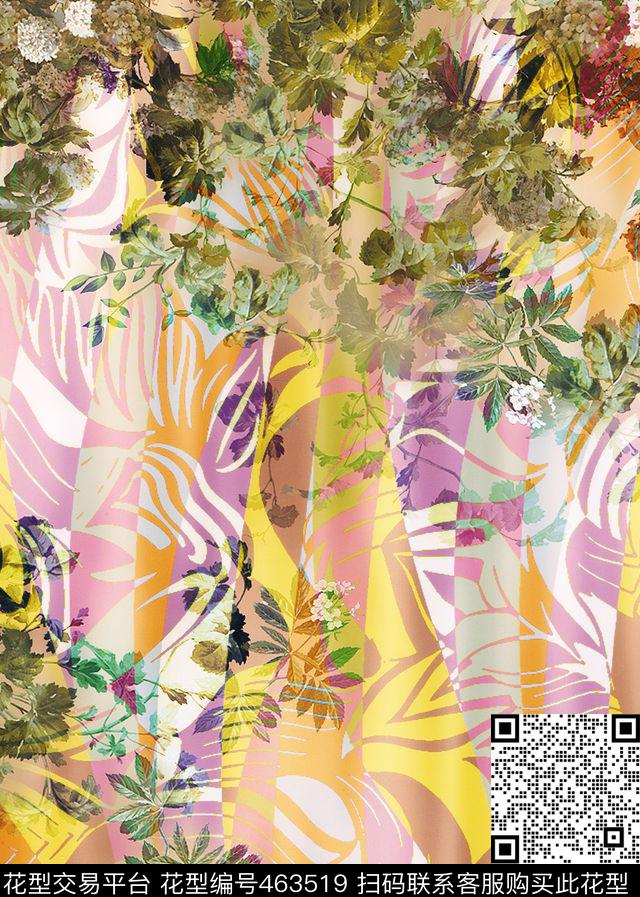 裁片花卉绚丽多彩数码印花华亿平台下载（图片编号: 463519） - 瓦栏（Walan）