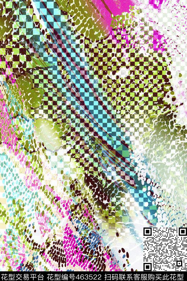 抽象绚丽格子多彩豹纹数码印花华亿平台下载（图片编号: 463522） - 瓦栏（Walan）