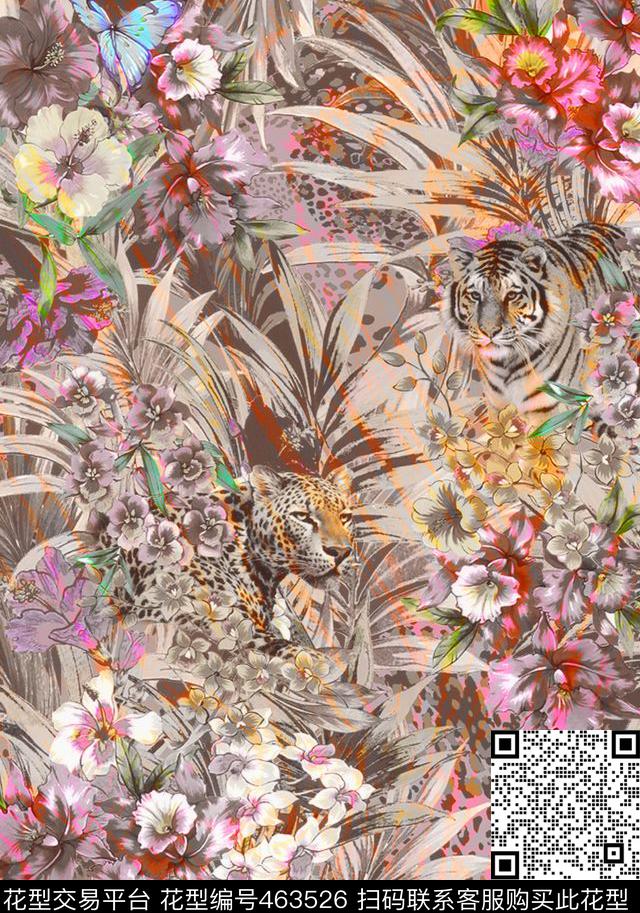 花卉老虎豹纹数码印花华亿平台下载（图片编号: 463526） - 瓦栏（Walan）