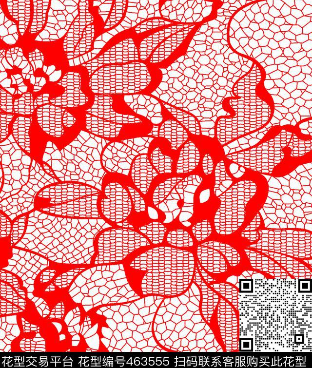 红描花线描花红花传统印花华亿平台下载（图片编号: 463555） - 瓦栏（Walan）