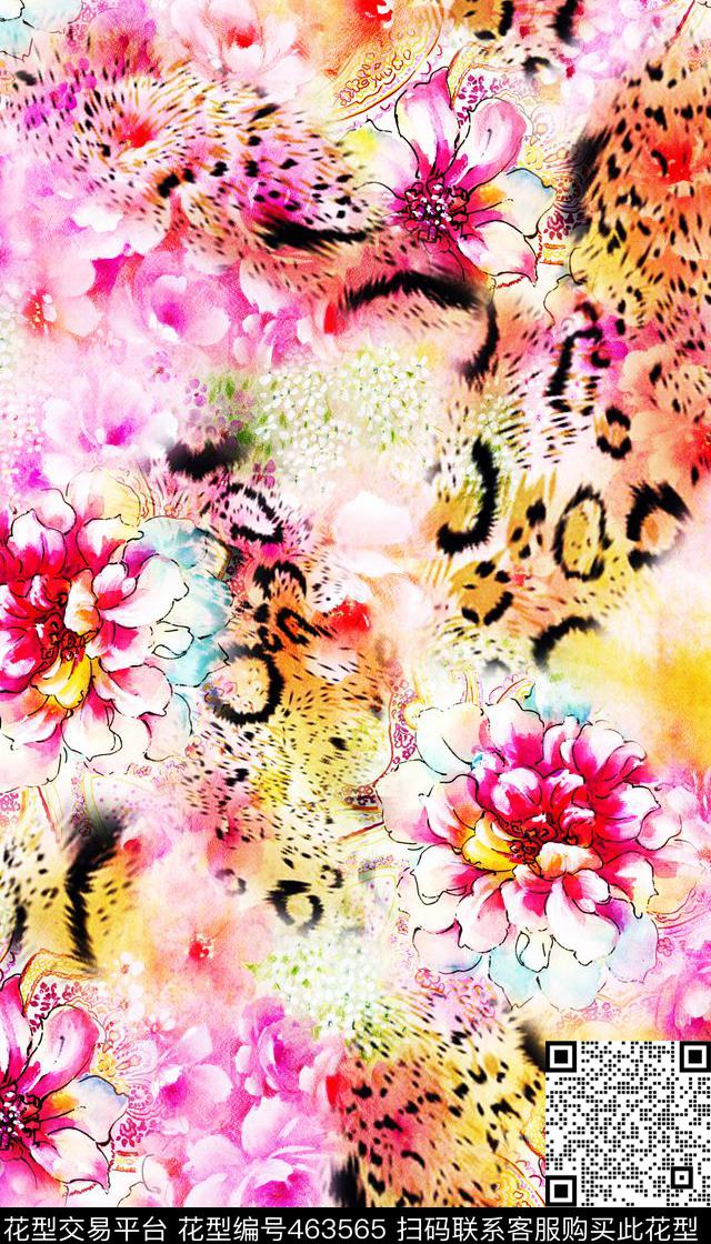 五彩绚丽花卉数码印花华亿平台下载（图片编号: 463565） - 瓦栏（Walan）