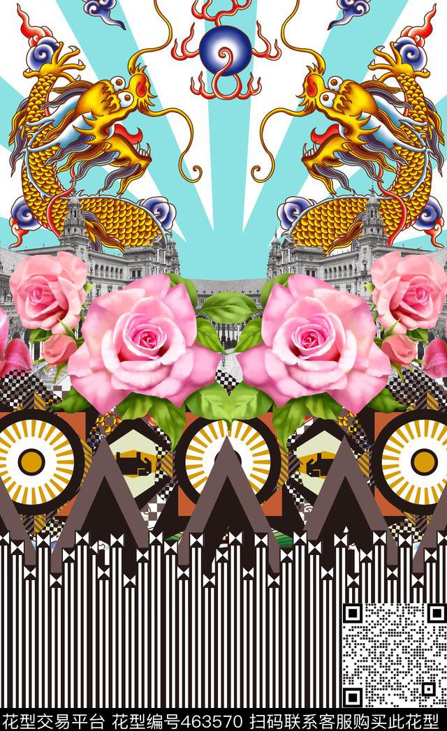 潮流时尚定位大牌玫瑰花数码印花华亿平台下载（图片编号: 463570） - 瓦栏（Walan）
