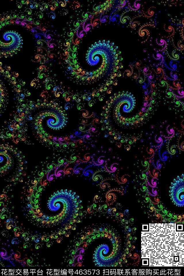 梦幻旋纹黑底数码印花华亿平台下载（图片编号: 463573） - 瓦栏（Walan）