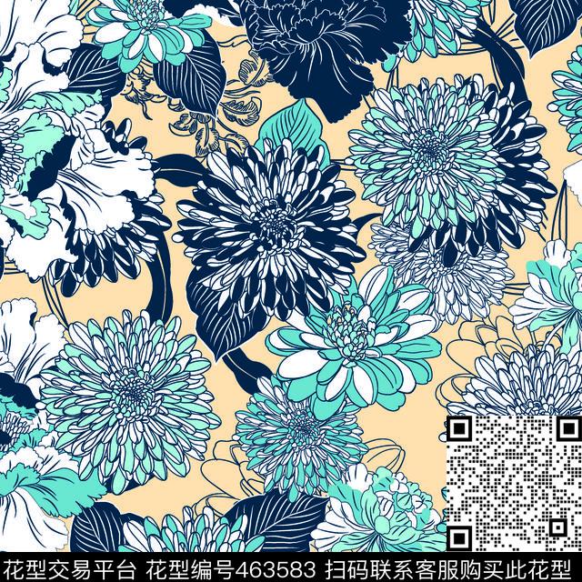 韩版清新女装外套裙装矢量手绘花朵数码印花华亿平台下载（图片编号: 463583） - 瓦栏（Walan）