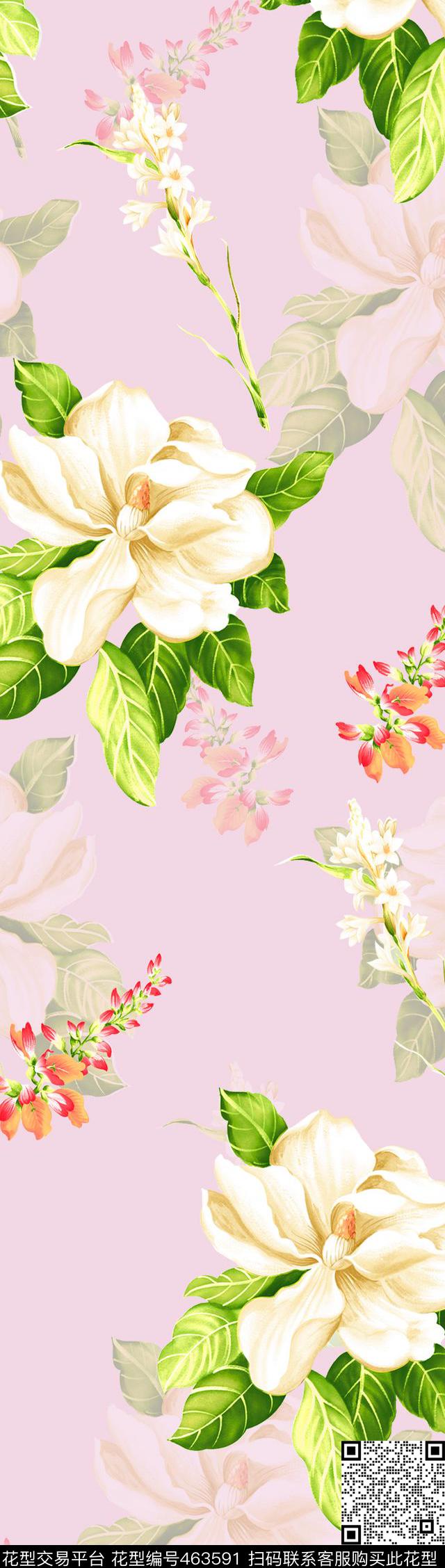 流行时尚彩色手绘水墨朵花印花花卉欧美田园风数码印花华亿平台下载（图片编号: 463591） - 瓦栏（Walan）