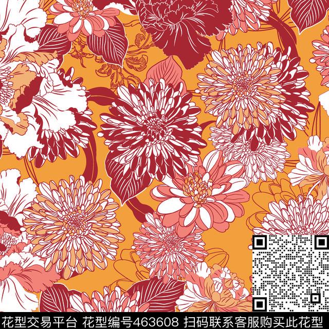 韩版清新女装外套裙装矢量手绘花朵数码印花华亿平台下载（图片编号: 463608） - 瓦栏（Walan）