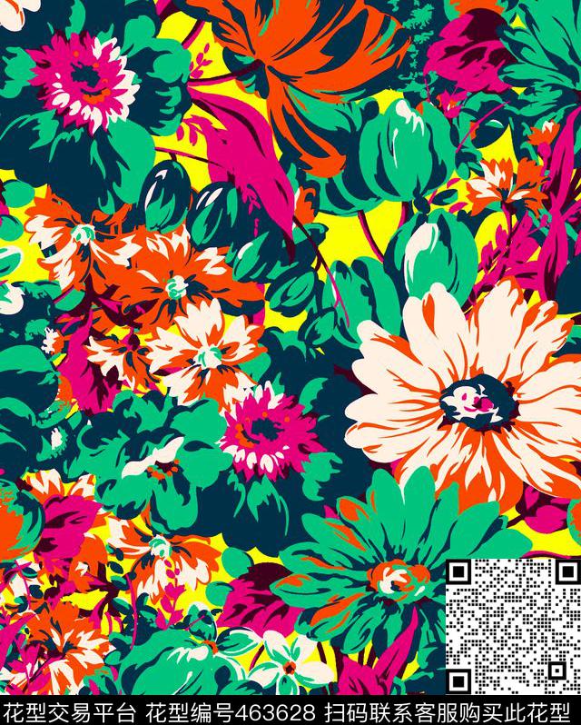 色块多色艳丽传统印花华亿平台下载（图片编号: 463628） - 瓦栏（Walan）