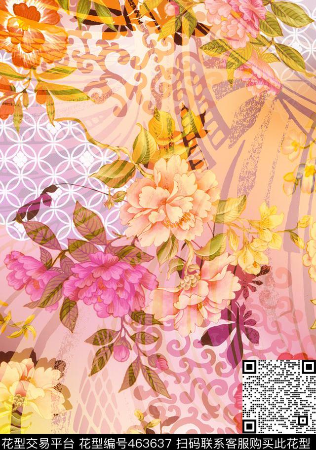 裁片花卉绚丽多彩数码印花华亿平台下载（图片编号: 463637） - 瓦栏（Walan）
