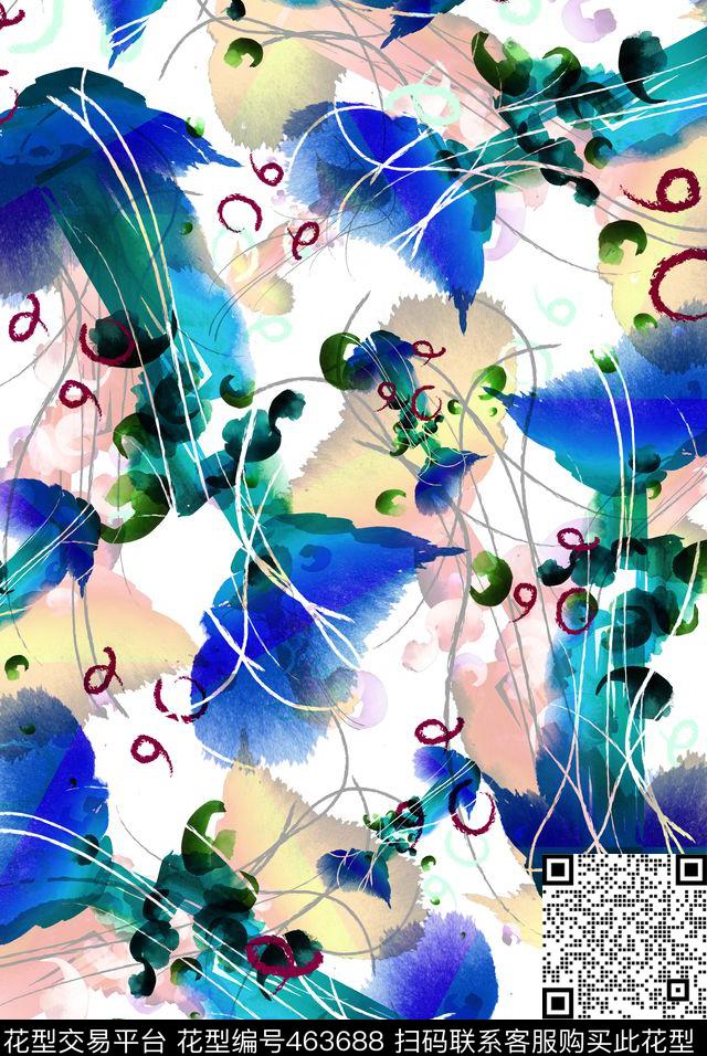 抽象水溶水墨数码印花华亿平台下载（图片编号: 463688） - 瓦栏（Walan）