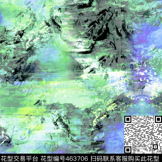 抽象图案蓝色纱巾数码印花华亿平台下载（图片编号: 463706） - 瓦栏（Walan）