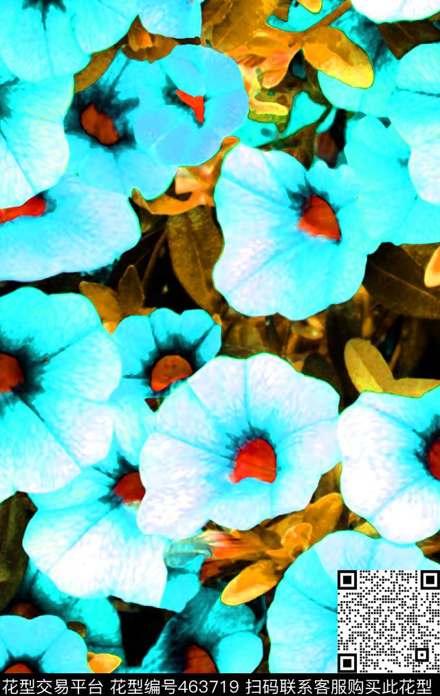 现代鲜花牵牛花数码印花华亿平台下载（图片编号: 463719） - 瓦栏（Walan）