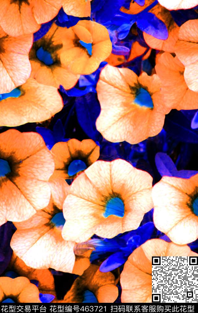 现代鲜花牵牛花数码印花华亿平台下载（图片编号: 463721） - 瓦栏（Walan）