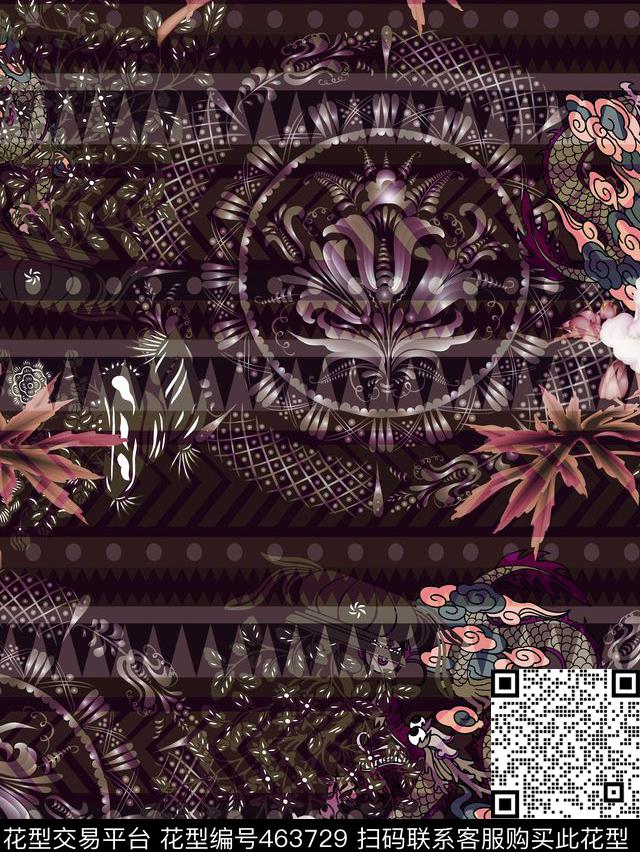 东方风格复古花朵数码印花华亿平台下载（图片编号: 463729） - 瓦栏（Walan）