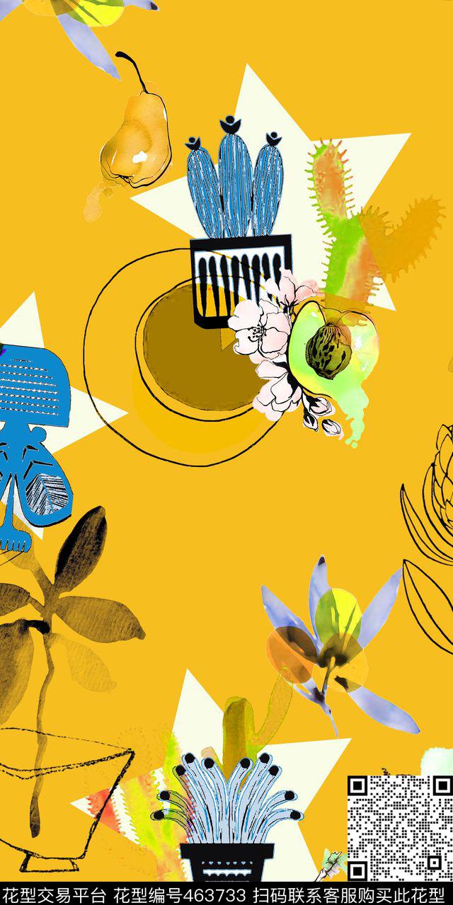 甜美清新水果休闲元素五角星几何数码印花华亿平台下载（图片编号: 463733） - 瓦栏（Walan）