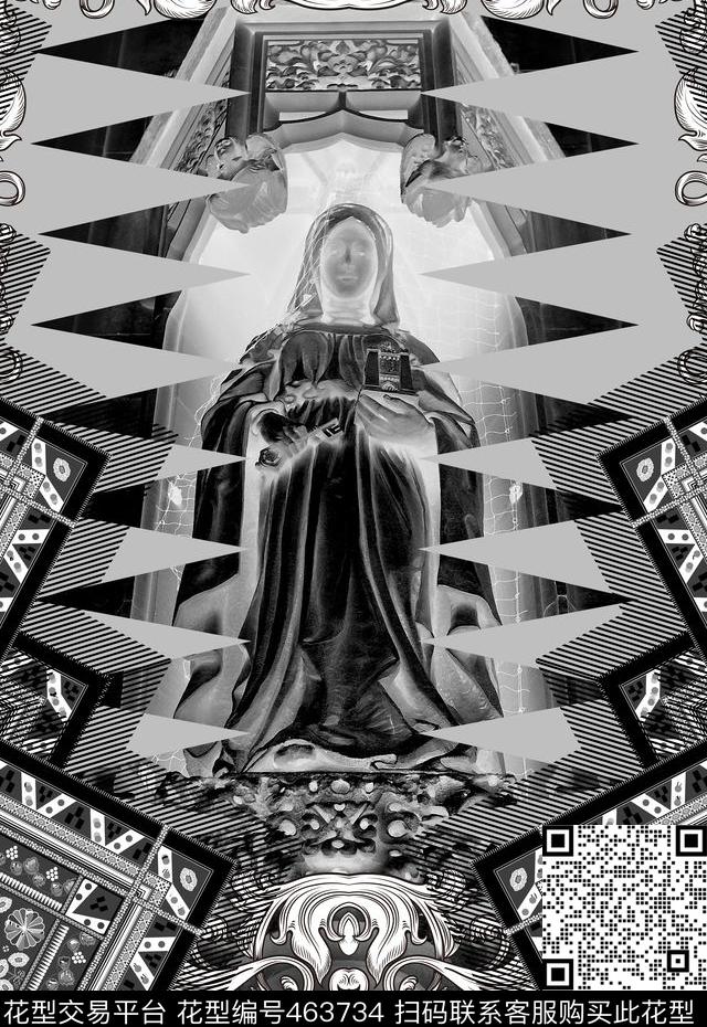 潮流时尚复古个性几何变形数码印花华亿平台下载（图片编号: 463734） - 瓦栏（Walan）